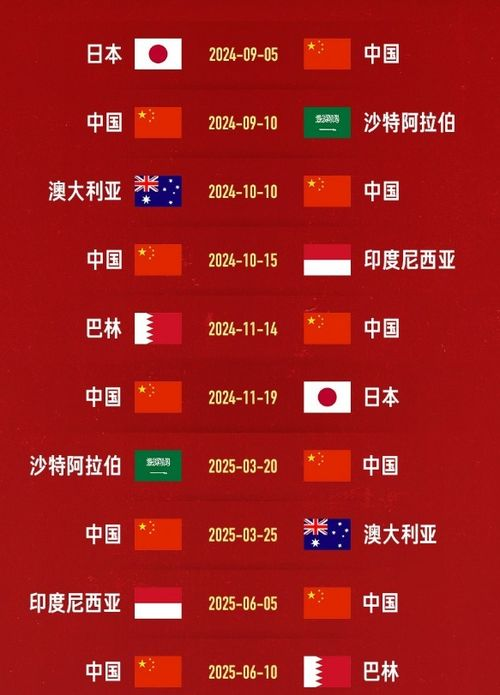 中国男足世预赛剩余赛程时间表