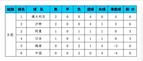 中国男足世预赛积分排名现状