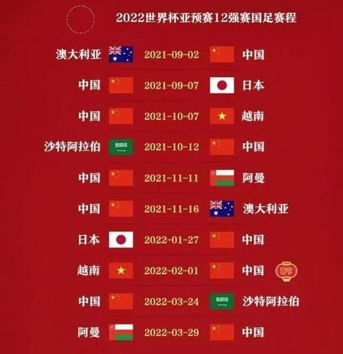 中国队完整赛程安排