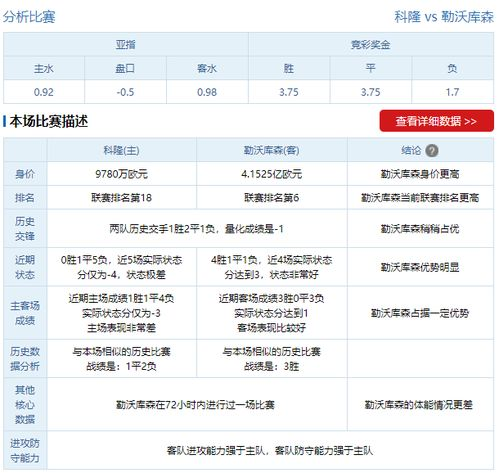赛事基本面深度剖析