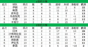 国足预选赛积分榜概览