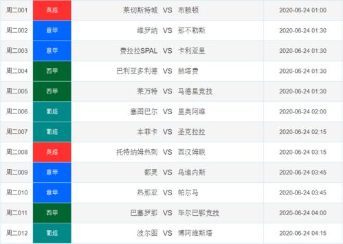 竞彩足球比赛赛程概览