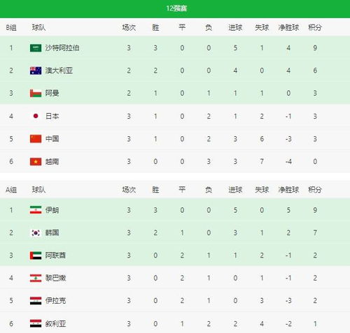 一、国足在积分榜上的现状