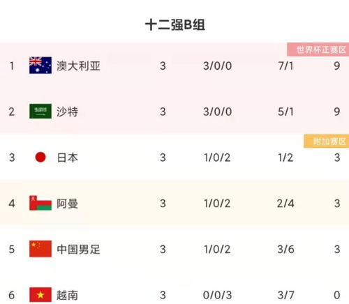 国足最新积分排名解析